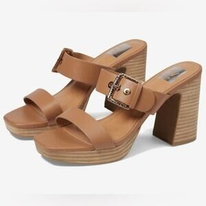 New Dolce Vita Platform Sandal Women's 10 US Beige PU Leather Block Heel Slip-On